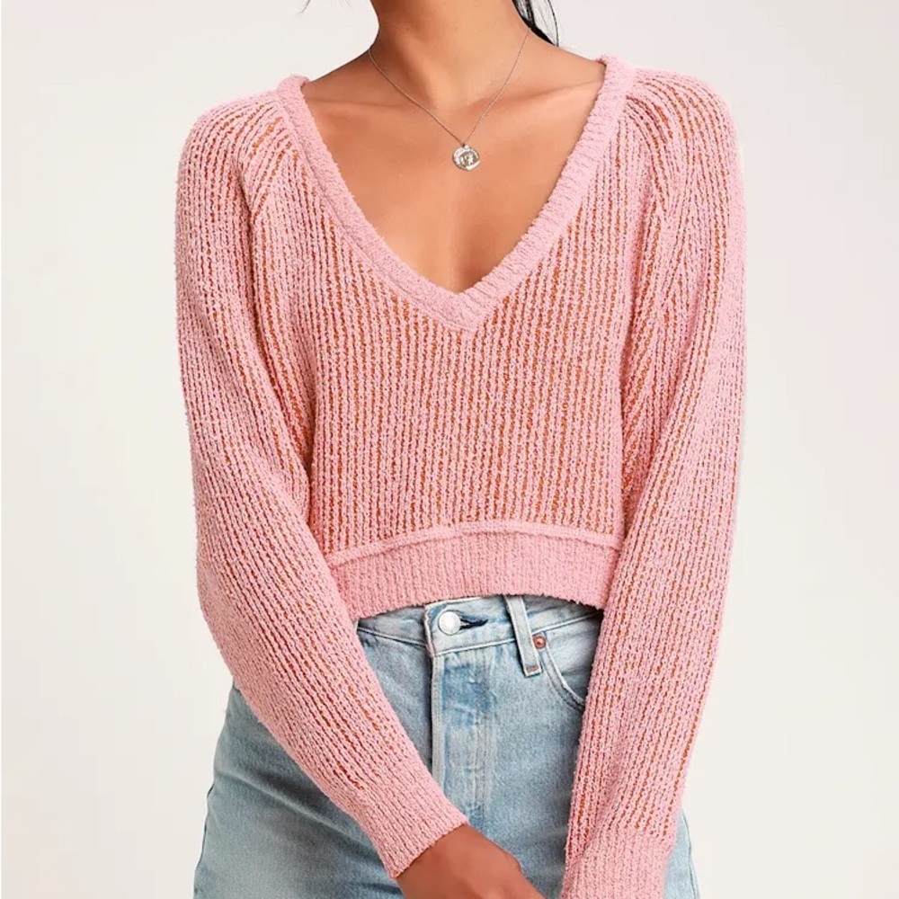 Free People High Low V Pink and Orange Sweater Top
